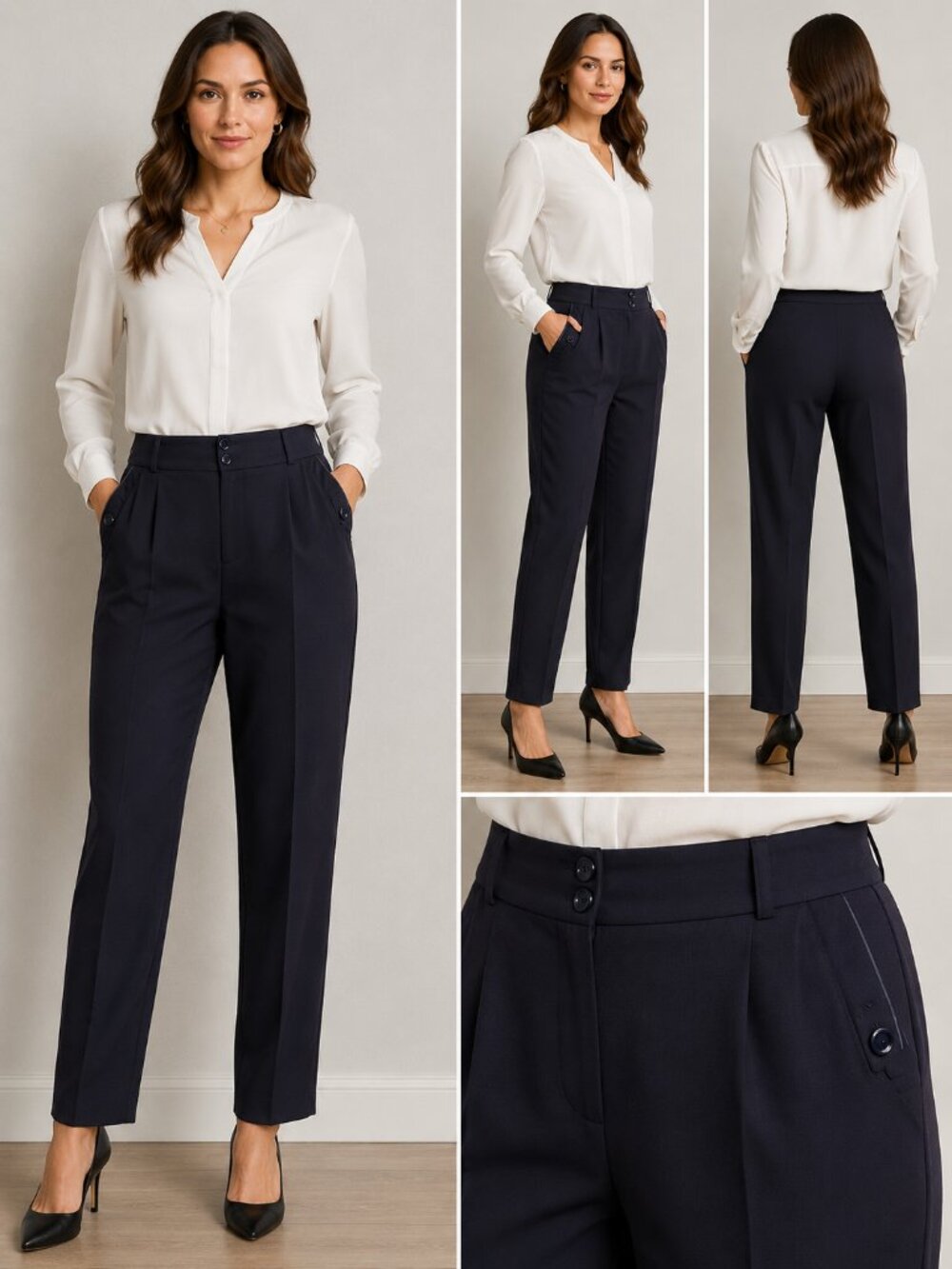 Yasmin Al Khedri Dress Pants Size 44 Black Tapered Career Trousers